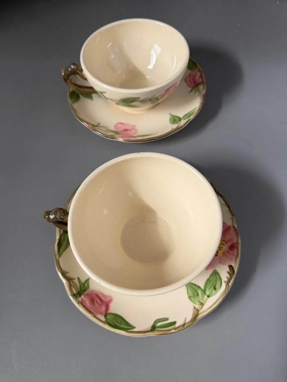 Vintage Franciscan Desert Rose Set of 2 Tea Cups with Saucers